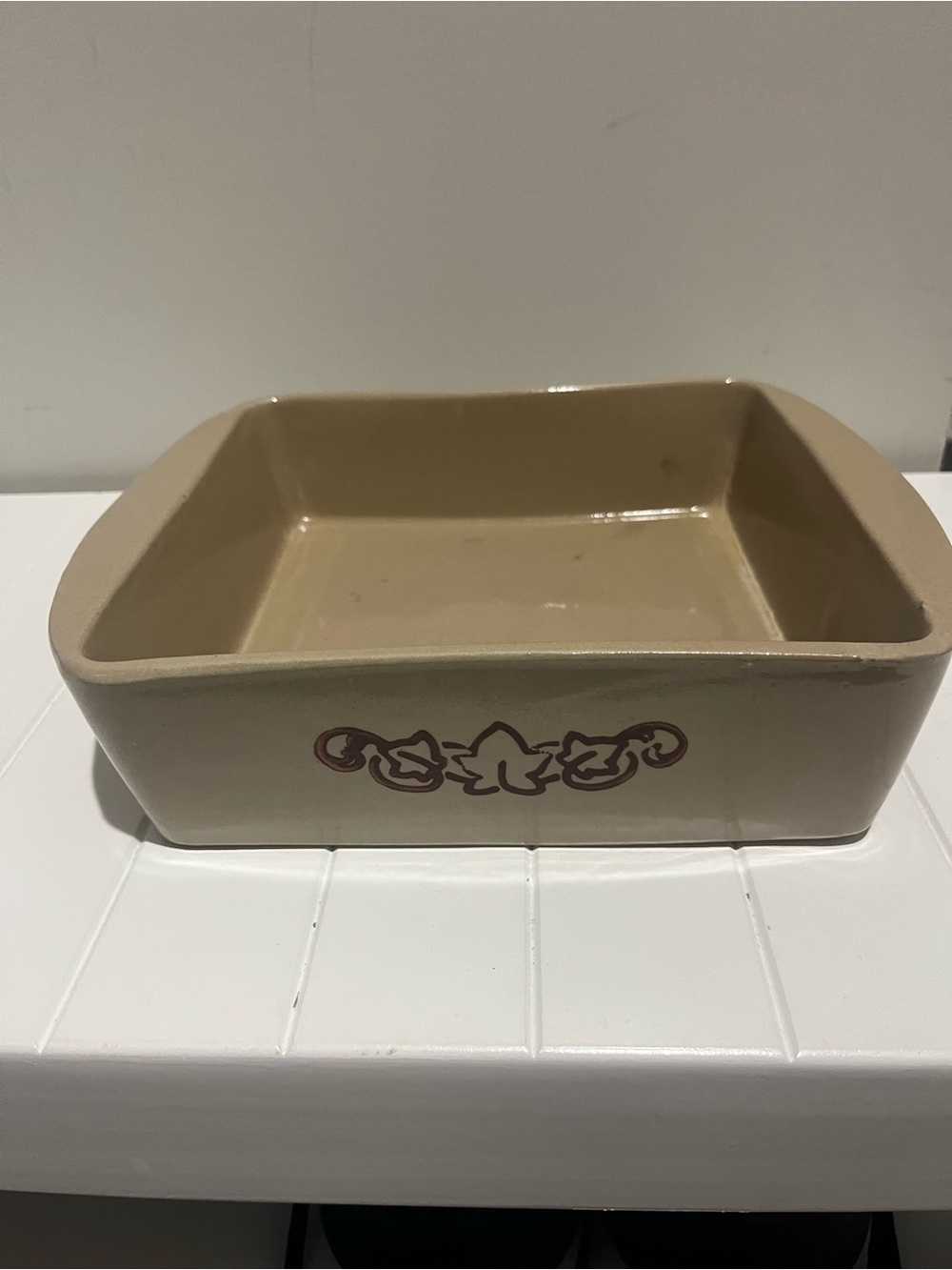 Vintage Monmouth Western Stoneware Square Casserole Baking Dish Brown Ivy leaf
